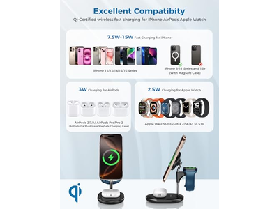 3 i 1 trådløs opladningsstation til Apple MagSafe -oplader