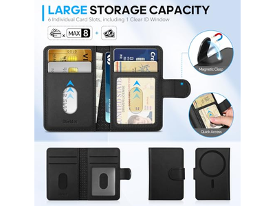 Ægte lædermagnetisk kortholder med RFID -blokering og 6 slots