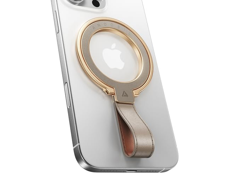 Lædermagnetisk telefongreb med justerbar ringkickstand til magsafe