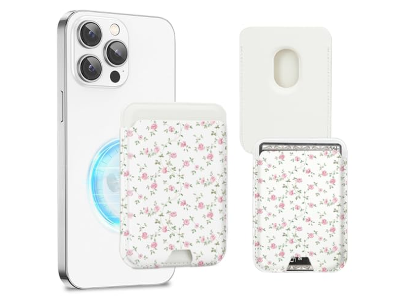 Magnetisk kortholder tegnebog kompatibel med iPhone passer til 3 kort lyserød