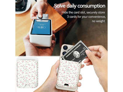 Magnetisk kortholder tegnebog kompatibel med iPhone passer til 3 kort lyserød