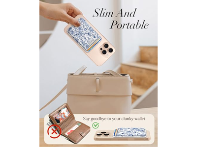 Magnetisk kortholder tegnebog til iPhone - blå blomstermønster passer til 3 C