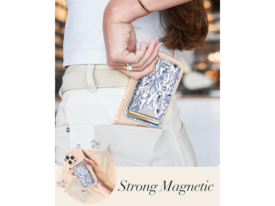 Magnetisk kortholder tegnebog til iPhone - blå blomstermønster passer til 3 C