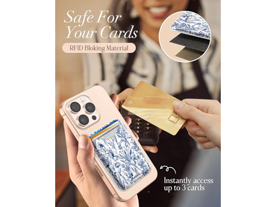 Magnetisk kortholder tegnebog til iPhone - blå blomstermønster passer til 3 C