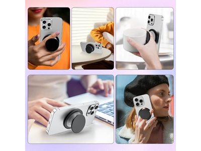 Magnetisk telefongreb indehaver med sammenfoldelig stand gennemsigtig lyserød