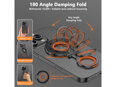 Magnetisk telefongreb står med justerbar kickstand og fingerrem