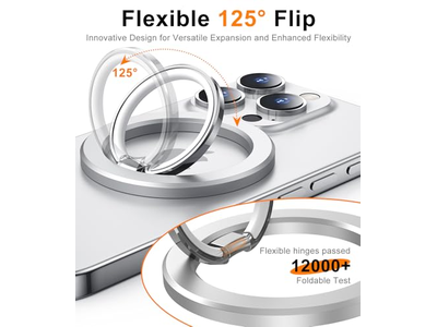 Magnetisk telefon ringholder til mobiltelefoner tosidet stand sølv