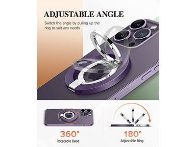Magnetisk telefonringsholder med justerbar stativ og kickstand - Purpl