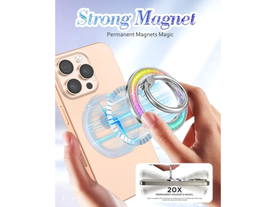 Magnetisk telefon ringholder med aftageligt fingergreb - glitterdesign