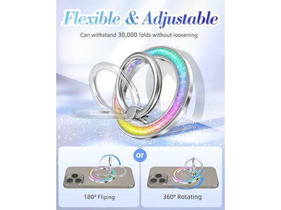 Magnetisk telefon ringholder med aftageligt fingergreb - glitterdesign