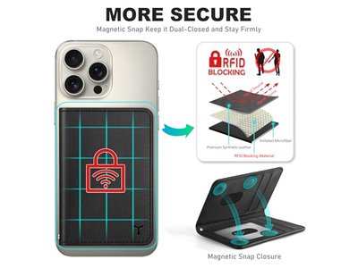 Magnetisk telefon tegnebog med 6 kortholdere RFID blokerende sort