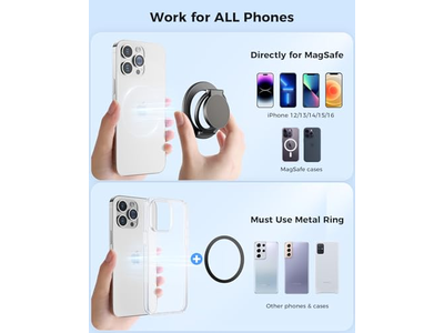 Magnetisk ringholder til brug af dobbelt side af aftageligt greb med kickstand