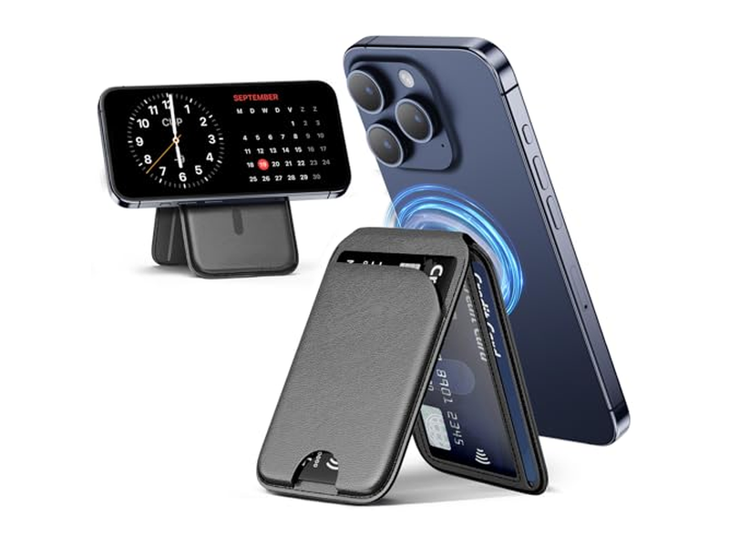 Magnetisk tegnebog til telefonjusterbar læderkortholder og stå