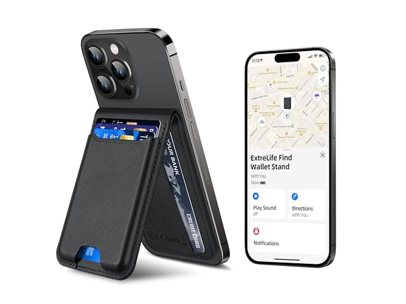 Magnetisk tegnebog med justerbar stand 3 kort slots vegansk læder bl