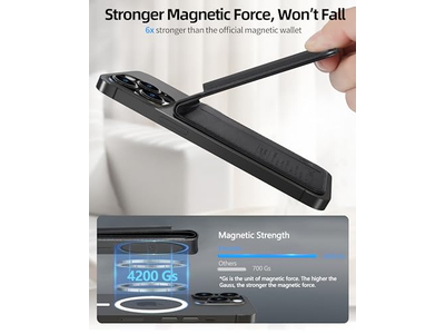 Magnetisk tegnebog med justerbar stand 3 kort slots vegansk læder bl