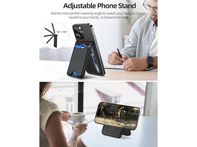 Magnetisk tegnebog med justerbar stand 3 kort slots vegansk læder bl