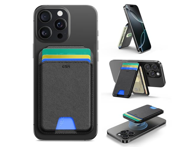 Magnetisk tegnebog med justerbar stativ til iPhone 5 -kortholder sort