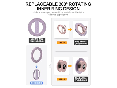 Telefongreb står med udskiftelig fingersløjfe og magnetisk ringholder