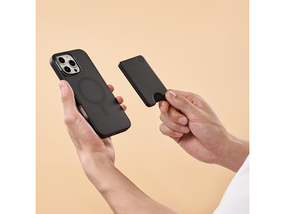 Slim telefon tegnebog og kortholder trådløs opladning kompatibel - blac